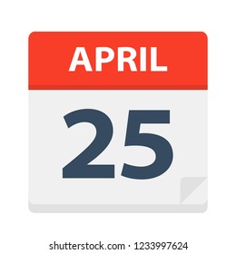 April 25 - Calendar Icon - Vector Illustration