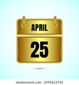 April 25 calendar and time planner on gold background. Daily calendar icon, schedule symbol