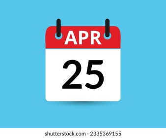 April 25. Flat icon calendar isolated on blue background. Date and month vector illustration