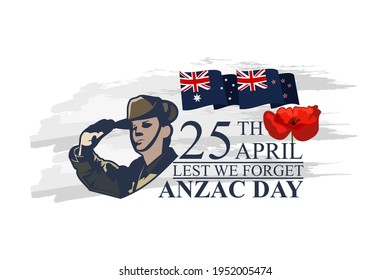 April 25, "Lest We Forget". Happy Anzac Day Vector Illustration. Suitable for greeting card, poster and banner. 