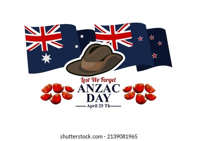 April 25, "Lest We Forget". Happy Anzac Day Vector Illustration. Suitable for greeting card, poster and banner. 