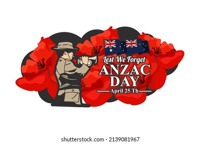 April 25, "Lest We Forget". Happy Anzac Day Vector Illustration. Suitable for greeting card, poster and banner. 