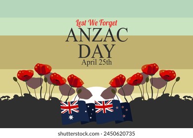 April 25, "Lest We Forget". Happy Anzac Day Vector Illustration. Suitable for greeting card, poster and banner.