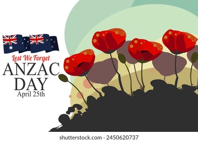 April 25, "Lest We Forget". Happy Anzac Day Vector Illustration. Suitable for greeting card, poster and banner.