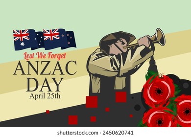 April 25, "Lest We Forget". Happy Anzac Day Vector Illustration. Suitable for greeting card, poster and banner.