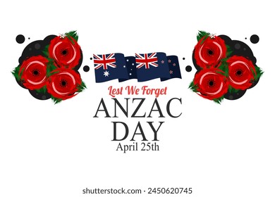 April 25, "Lest We Forget". Happy Anzac Day Vector Illustration. Suitable for greeting card, poster and banner.