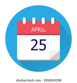 April 25. Vector flat daily calendar icon. Date and time, day, month. Holiday. Season.