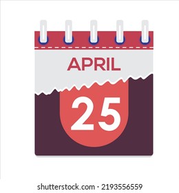 April 25. Vector flat daily calendar icon. Date and time, day, month. Holiday. Season. White Background