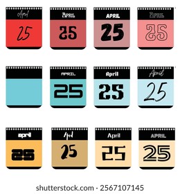 April 25th Calendar Designs: Typography Variations