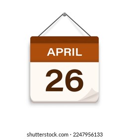 April 26, Calendar icon with shadow. Day, month. Meeting appointment time. Event schedule date. Flat vector illustration. 