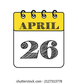 Icono del calendario del 26 de abril. Ilustración vectorial en estilo plano.