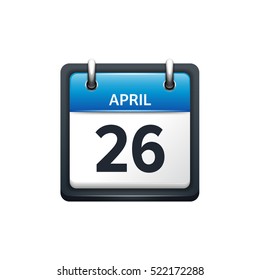 April 26. Calendar icon.Vector illustration,flat style.Month and date..Sunday,Monday,Tuesday,Wednesday,Thursday,Friday,Saturday.Week,weekend,red letter day. 2017,2018 year.Holidays.