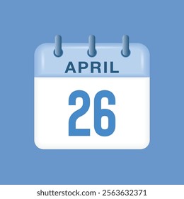 April 26 - calendar and Time planner. Daily Calendar Icon reminder. Vector Illustration.