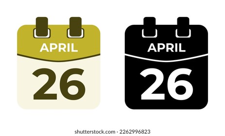 April 26 flat daily spiral calendar icon date vector illustration in matching color scheme. Suitable and perfect for design material, such as event or reminder. The best editable graphic resources.