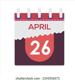 April 26. Vector flat daily calendar icon. Date and time, day, month. Holiday. Season. White Background