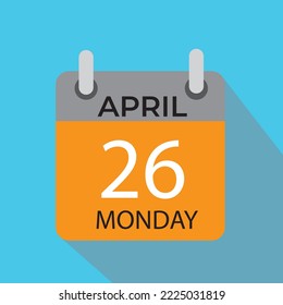 April 26. Vector flat daily calendar icon. Date and time, day, month. Holiday.