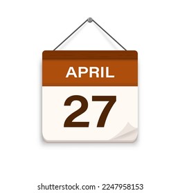 27 de abril, icono del calendario con sombra. Día, mes. Hora de cita de la reunión. Fecha de programación del evento. Ilustración vectorial plana. 