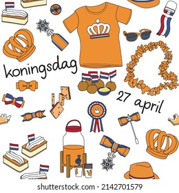 April 27, King's Day in the Netherlands, colorful seamless pattern 