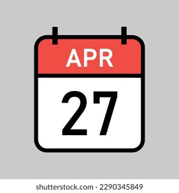 April 27, red and white color calendar page with black outline, calendar date vector illustration