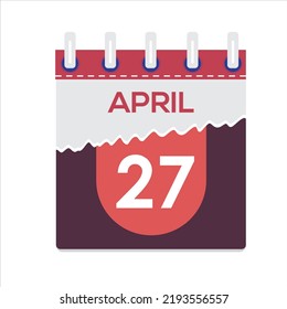 27 de abril. Icono de calendario diario plano vectorial. Fecha y hora, día, mes. Vacaciones. Temporada. Fondo blanco