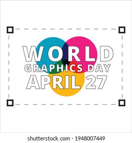 27 de abril Día Mundial de la Gráfica efecto de texto simple con sombra blanca en fondo multicolor, diseño vectorial especial del Día de la Gráfica para un afiche con fondo multicolor y efecto de texto blanco.
