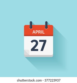April 27.Calendar icon.Vector illustration,flat style.Date,day of month:Sunday,Monday,Tuesday,Wednesday,Thursday,Friday,Saturday.Weekend,red letter day.Calendar for 2017 year.Holidays in April.