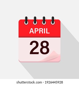 April 28, Calendar icon with shadow. Day, month. Flat vector illustration.