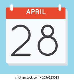 April 28. Calendar icon. Vector illustration in flat design isolated in blue background. Date and time, day, month.