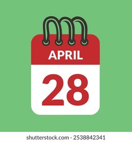 Abril 28 Icono de calendario Ilustración vectorial.