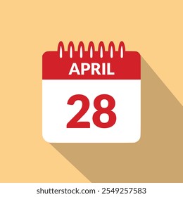 28 de abril Ícone calendário ilustração vetorial.