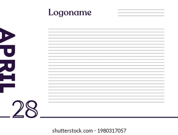 April 28 Calendar on notebook paper background with your logo