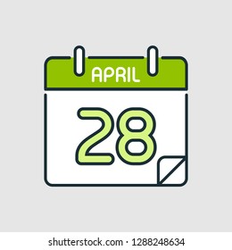 April 28. Flat icon calendar isolated on gray background. Vector illustration.