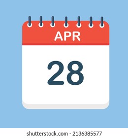 April 28. Round calendar Icon with long shadow in a Flat Design style.  Vector Illustration. Easy to edit, manipulate, resize or colorize.