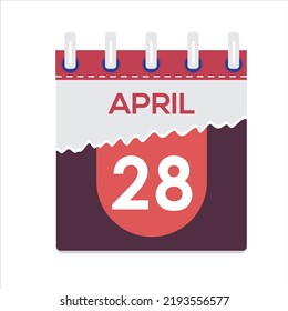 April 28. Vector flat daily calendar icon. Date and time, day, month. Holiday. Season. White Background