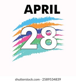 April 28 Vector Shape with white background of image and multicolor background of date. 28th day of April. Daily date of calendar.