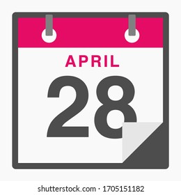 April 28th Flat icon calendar isolated on white background. Vector illustration