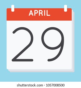 April 29. Calendar icon. Vector illustration in flat design isolated in blue background. Date and time, day, month.