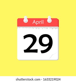 April 29 - Calendar Icon - Vector Illustration on a Yellow Background Design.