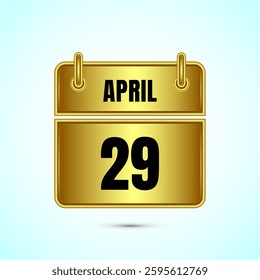 April 29 calendar and time planner on gold background. Daily calendar icon, schedule symbol