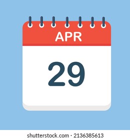 29 de abril. Icono de calendario redondo con sombra larga en un estilo de diseño plano.  Ilustración vectorial. Fácil de editar, manipular, redimensionar o colorear.