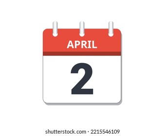 April 2nd calendar icon vector. Concept of schedule, business and tasks
