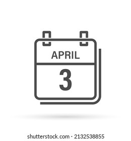 April 3, Calendar icon with shadow. Day, month. Flat vector illustration.