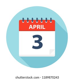 April 3 - Calendar Icon - Vector Illustration