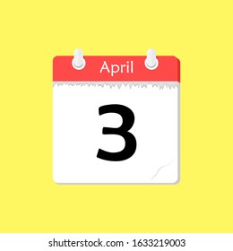 April 3 - Calendar Icon - Vector Illustration on a Yellow Background Design.