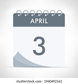 3. April - Kalendersymbol - Vektorgrafik. Graukalender.