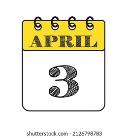 Icono del calendario del 3 de abril. Ilustración vectorial en estilo plano.