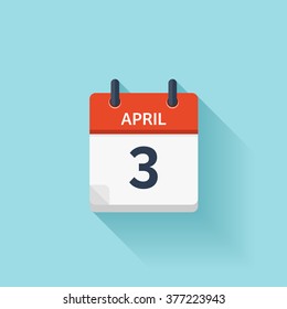 April 3. Calendar icon.Vector illustration,flat style.Date,day of month:Sunday,Monday,Tuesday,Wednesday,Thursday,Friday,Saturday.Weekend,red letter day.Calendar for 2017 year.Holidays in April.