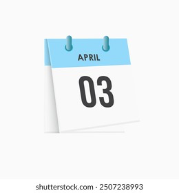 April 3 - calendar and Time planner. Daily Calendar Icon reminder. Vector Illustration.