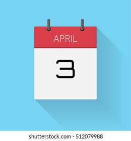 April 3, Daily calendar icon, Date and time, day, month, Holiday, Flat designed Vector Illustration