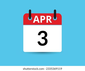 3 de abril. Calendario de icono plano aislado en fondo azul. Ilustración vectorial de fecha y mes